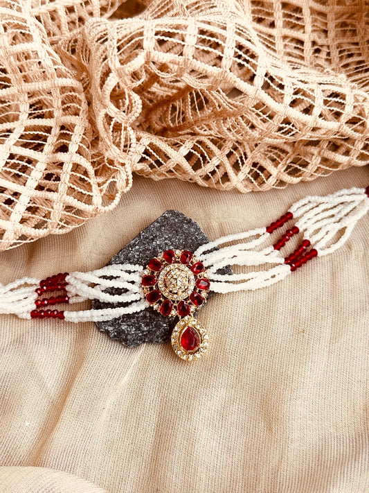 Bridal Red Velour Choker Necklace Online in KSA Riyadh Saudi Arabia Oman Bahrain Qatar