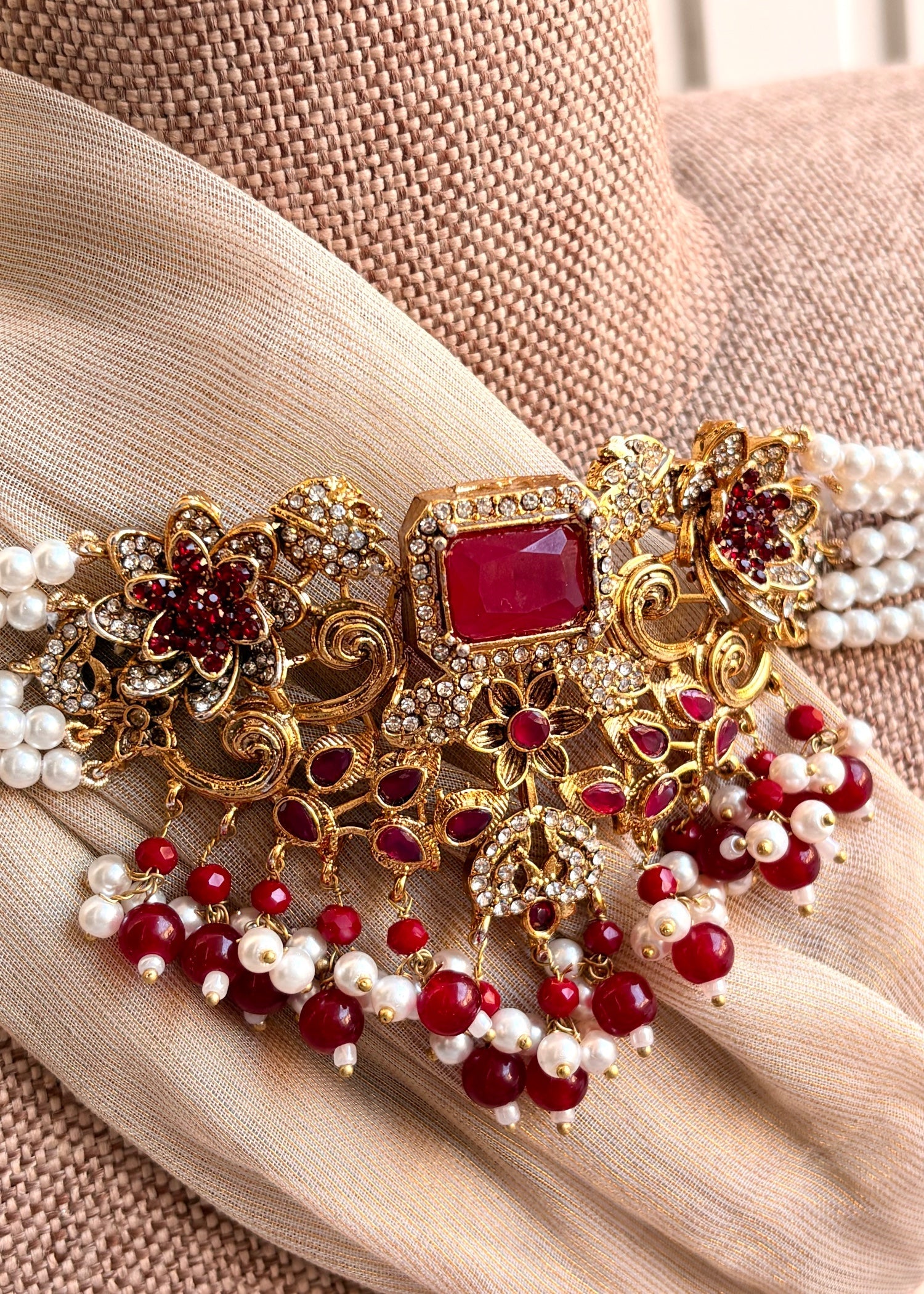 Bridal Ruby Choker Jewellery Set Online in KSA Riyadh Saudi Arabia Oman Bahrain Qatar