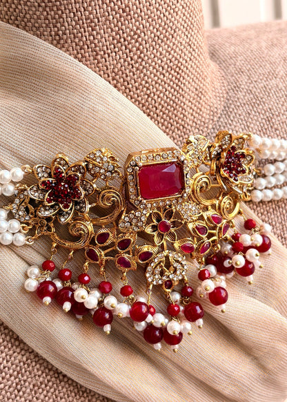 Bridal Ruby Choker Jewellery Set Online in KSA Riyadh Saudi Arabia Oman Bahrain Qatar