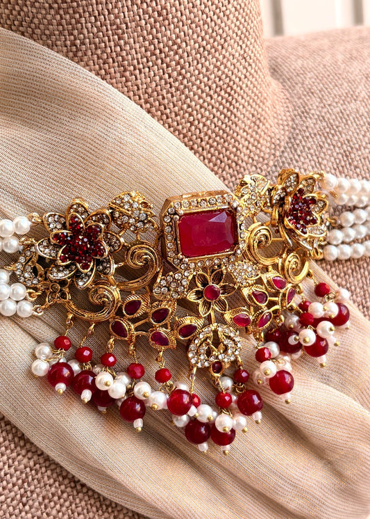 Bridal Ruby Choker Jewellery Set Online in KSA Riyadh Saudi Arabia Oman Bahrain Qatar