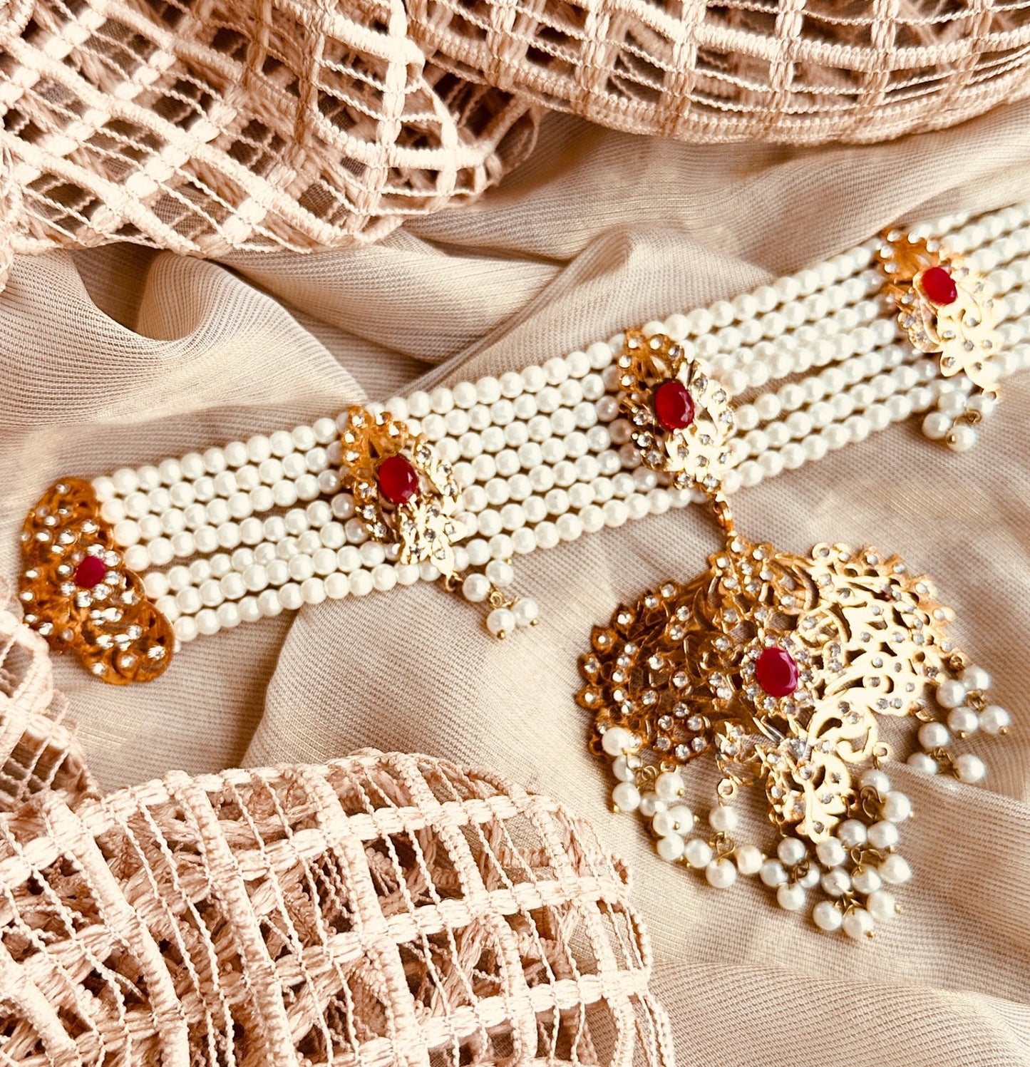 Bridal Ruby Choker Necklace Online in KSA Riyadh Saudi Arabia Oman Bahrain Qatar