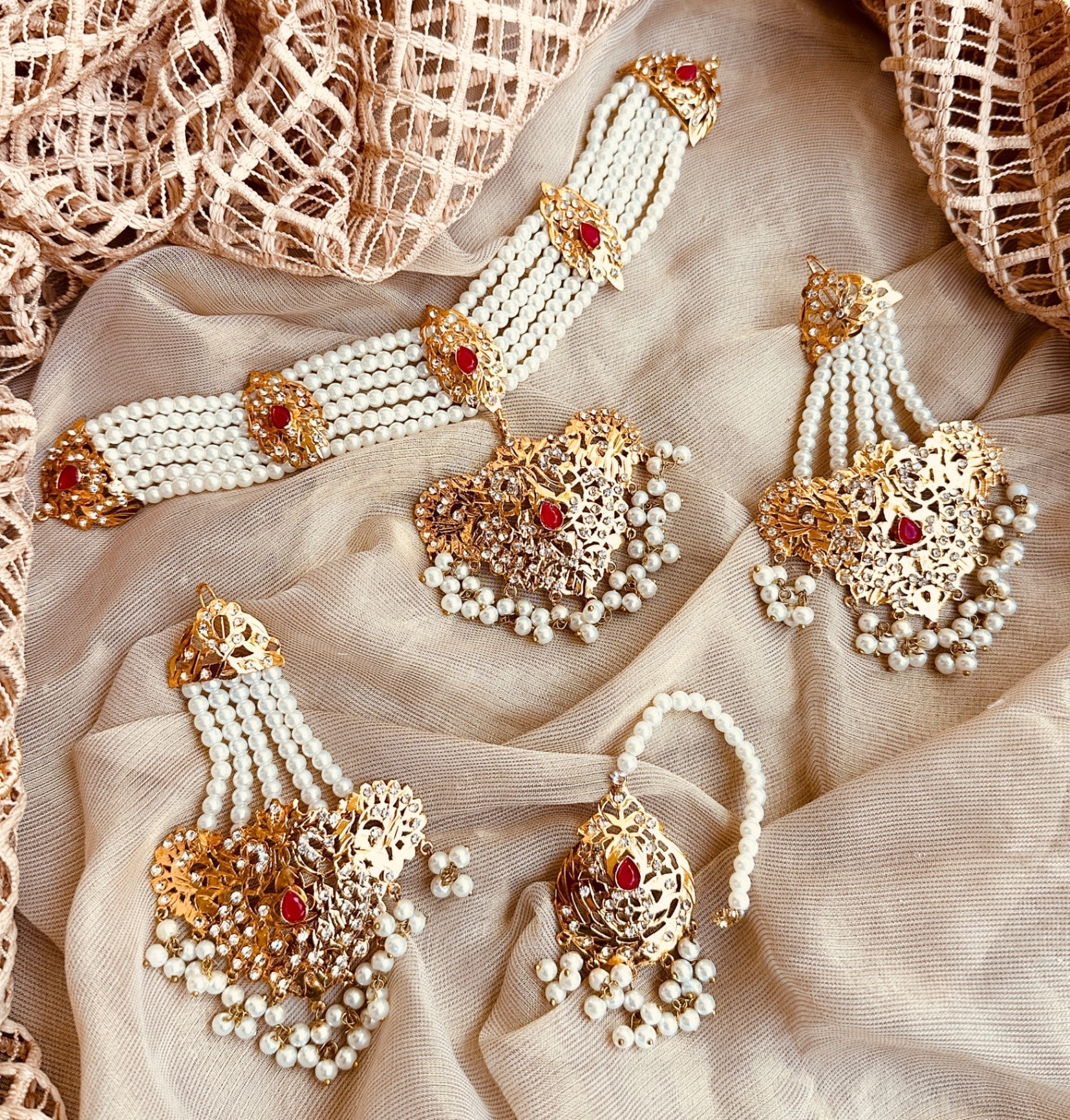Bridal Ruby Red Jewellery Set Gold Plated Online in UK USA Canada