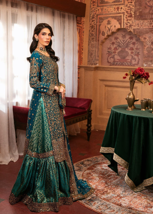 Bridal Teal Jamawar Lehenga Chiffon Online in Sri Lanka India Australia