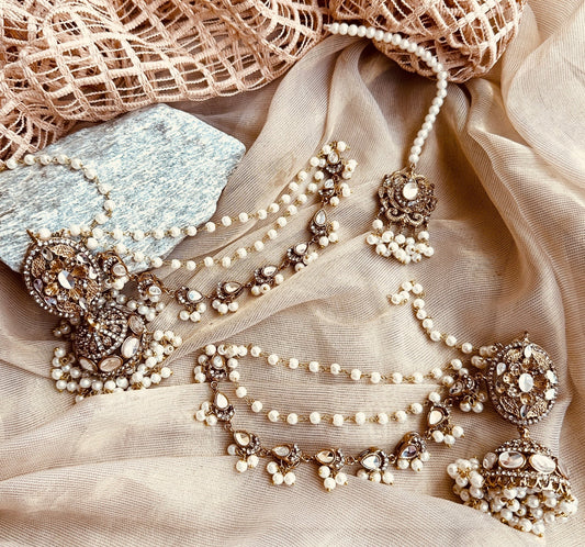Bridal White Jhumki Tikka Jewellery Set Online in KSA Riyadh Saudi Arabia Oman Bahrain Qatar