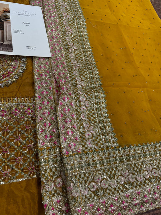 Mendi Yellow Hand Embellished Raw Silk Suit