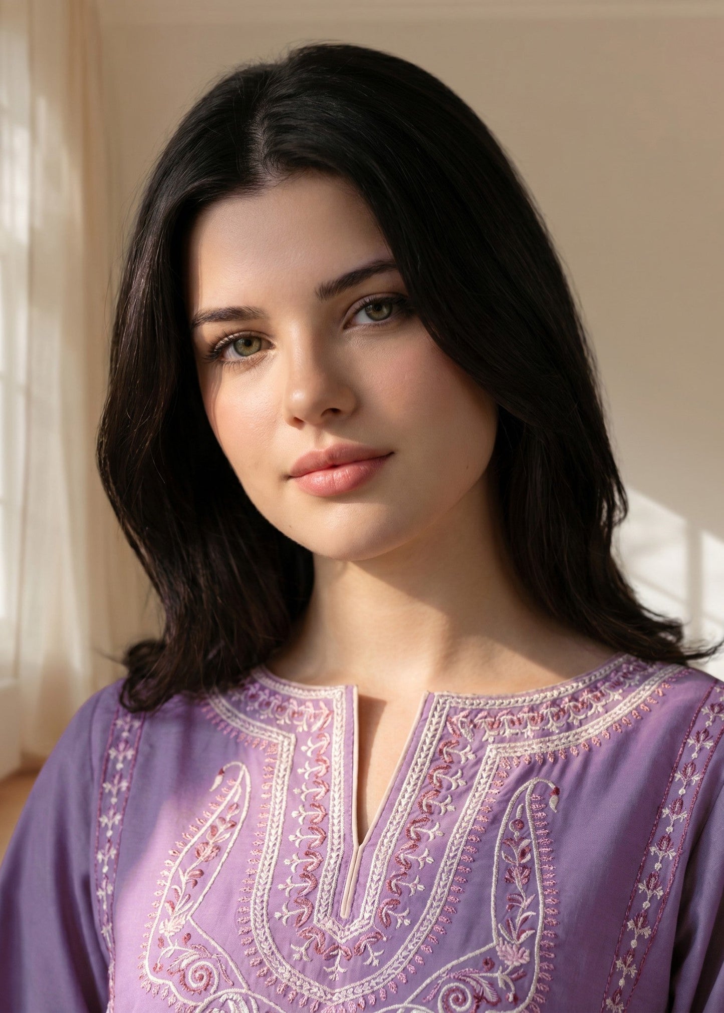 Bright Lavender Embroidered Kurta with Farshi Shalwar Online in Dubai UAE Abudhabi Ajman Sharjah