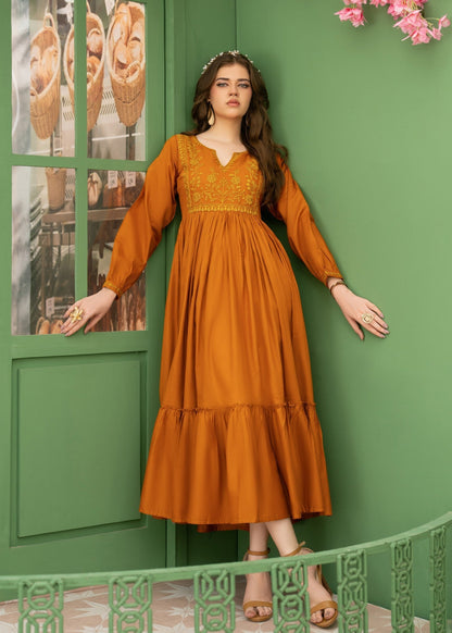 Bronze Orange Cotton Embroidered Pakistani Dress Online in UK USA Canada