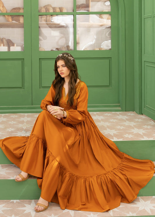 Bronze Orange Cotton Embroidered Shalwar Kameez Online in Sri Lanka India Australia