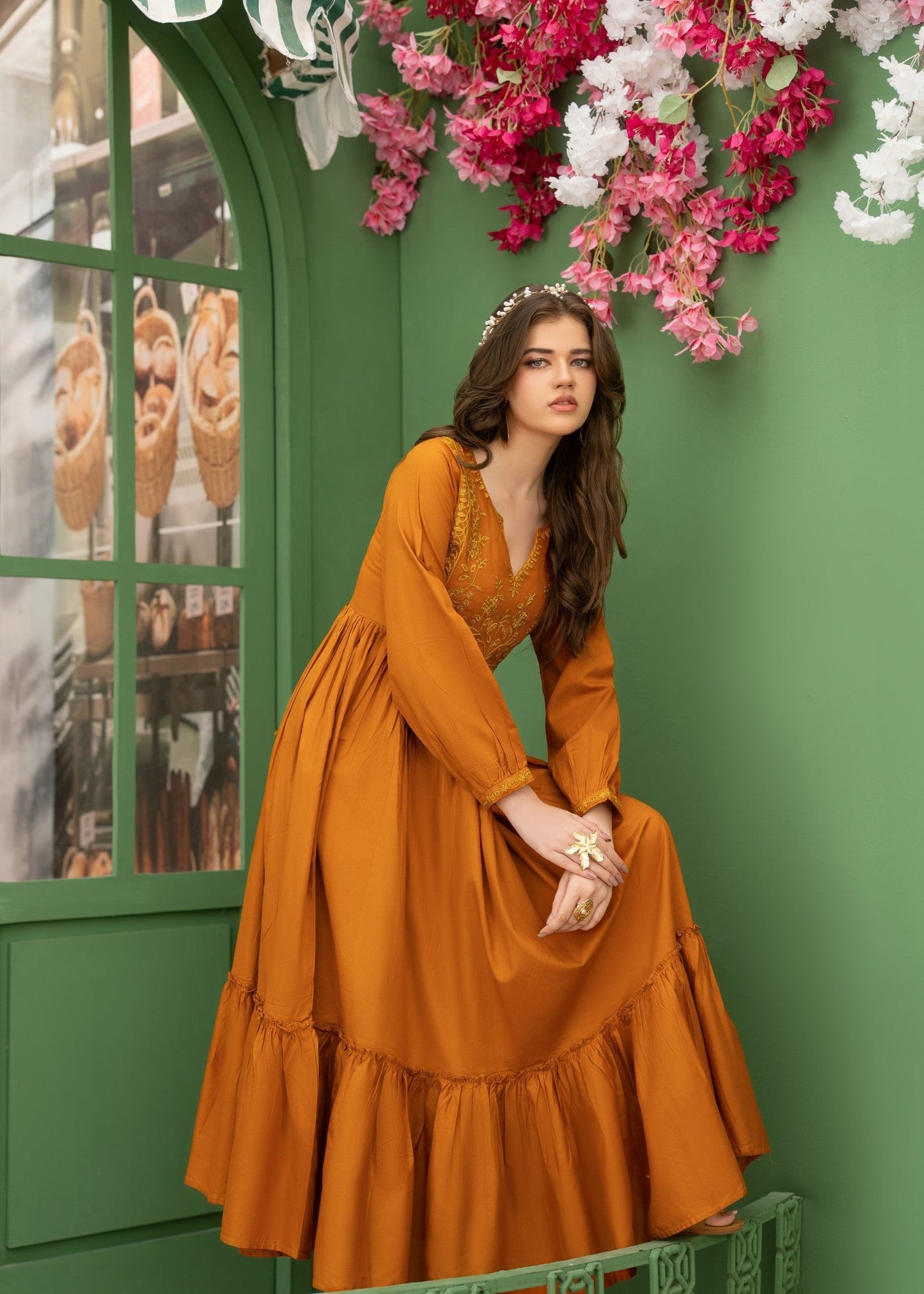 Bronze Orange Embroidered Cotton Ready to Wear Suit Online in Dubai UAE Abudhabi Ajman Sharjah