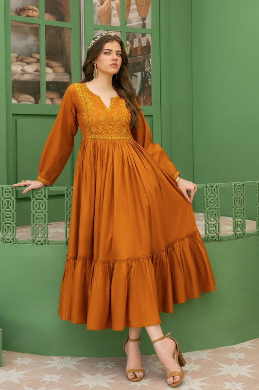 Bronze Orange Embroidered Cotton Salwar Kameez Online in Dubai UAE Abudhabi Ajman Sharjah