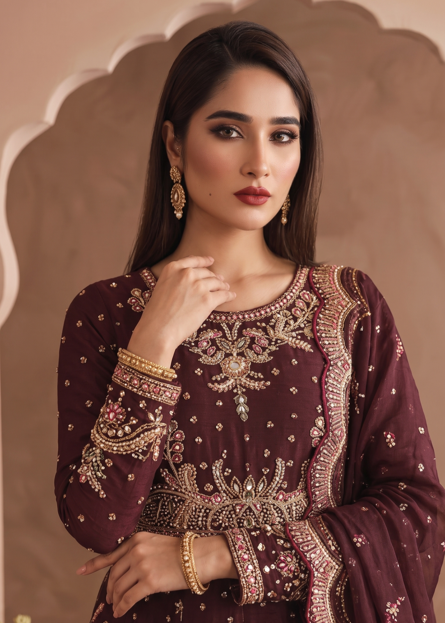 Brown Chiffon Maxi Dress Material Online in Sri Lanka India Australia