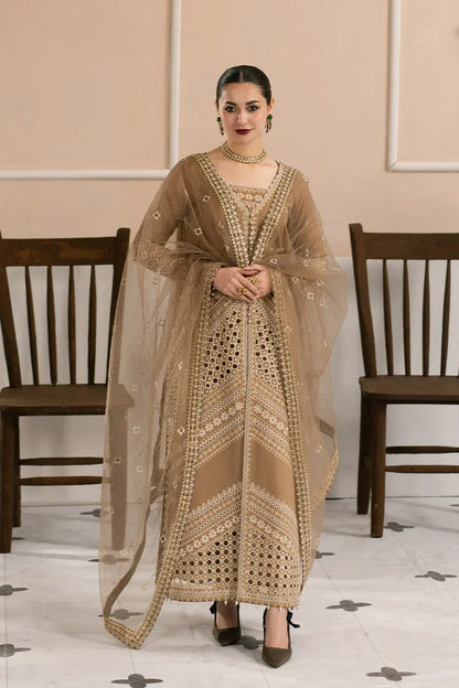 Brown Chikankari Lawn Suit with Laser Cutwork Online in Dubai UAE Abudhabi Ajman Sharjah