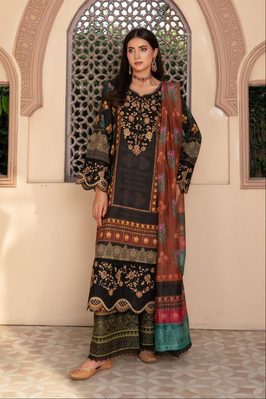 Brown Digital Printed Lawn Shirt with Embroidery Online in Dubai UAE Abudhabi Ajman Sharjah
