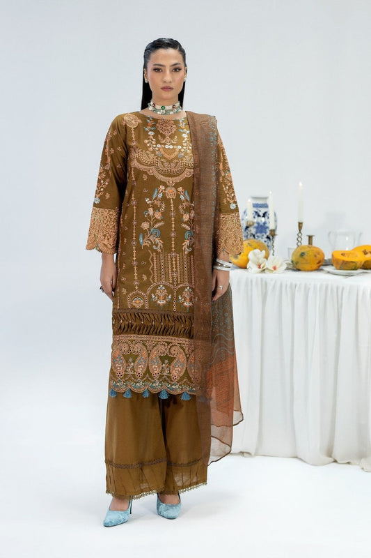 Brown Embroidered Cotton Festive Suit Online in Dubai UAE Abudhabi Ajman Sharjah