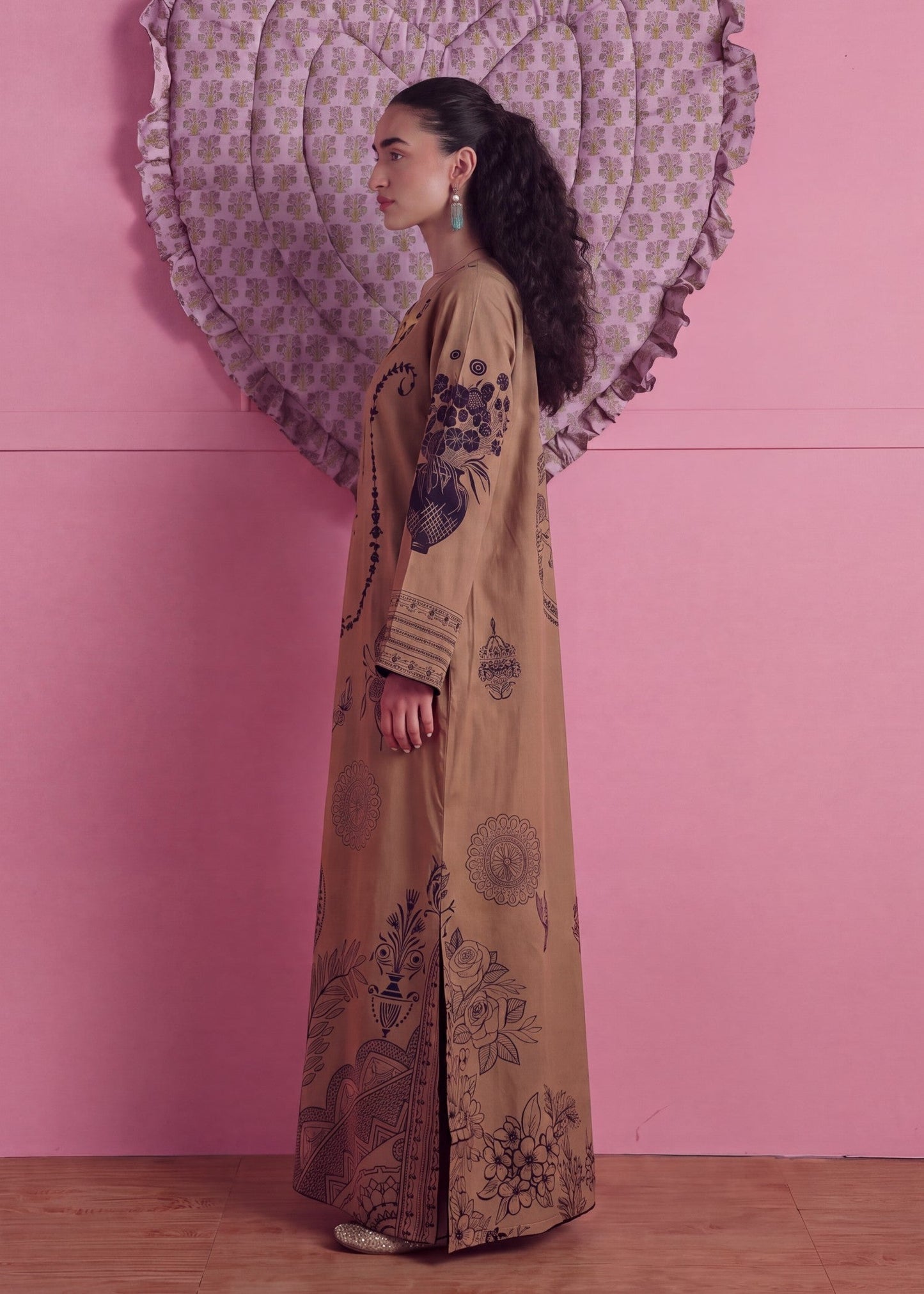 Brown Embroidered Lawn Kaftan for Women Online in UK USA Canada