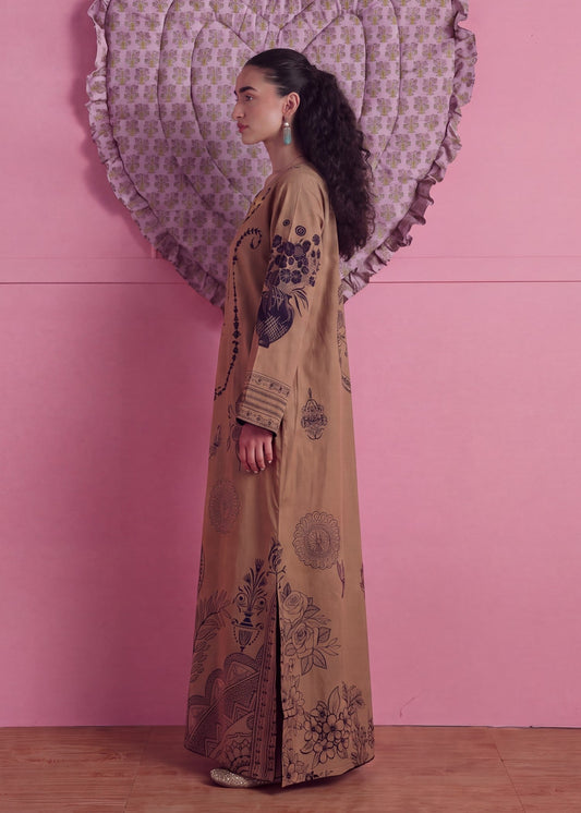 Brown Embroidered Lawn Kaftan for Women Online in UK USA Canada