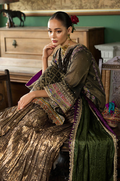 Brown Embroidered Mesuri Net Wedding Sharara Online in UK USA Canada