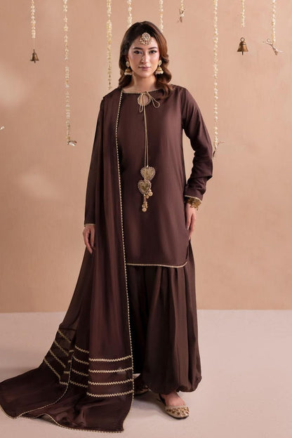 Brown Embroidered Raw Silk Salwar Kameez Online in Dubai UAE Abudhabi Ajman Sharjah