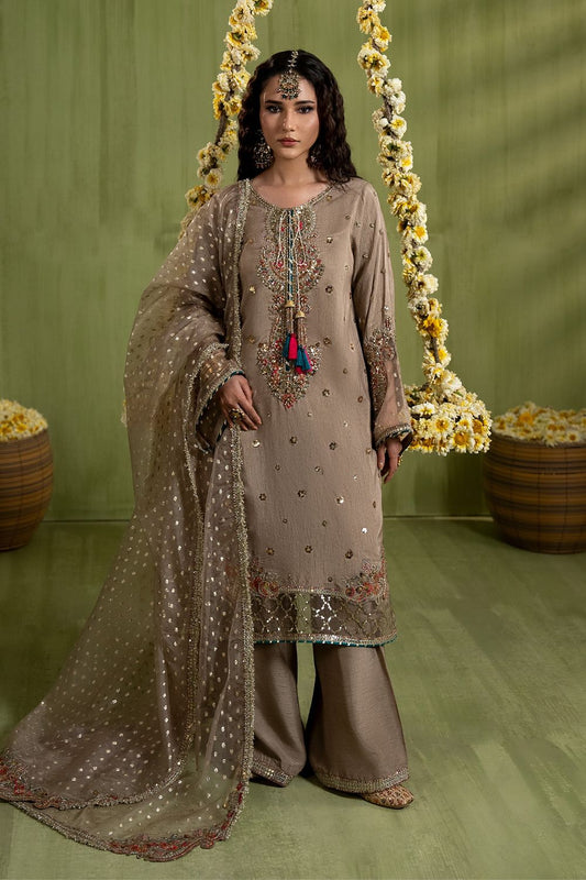Brown Embroidered Raw Silk Straight Kurta with Bell Bottom Online in Dubai UAE Abudhabi Ajman Sharjah