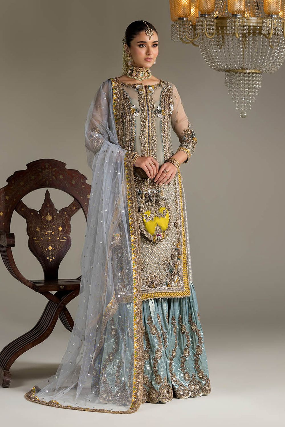 Brown Hand Embroidered Mesuri Sharara Online in Dubai UAE Abudhabi Ajman Sharjah