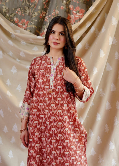 Brown Lawn Straight Kurta Set Online in Dubai DXB UAE Abudhabi Meena Bazaar