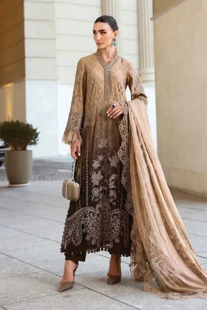 Brown Luxury Lawn Formal Wear Suit Online in Dubai UAE Abudhabi Ajman Sharjah