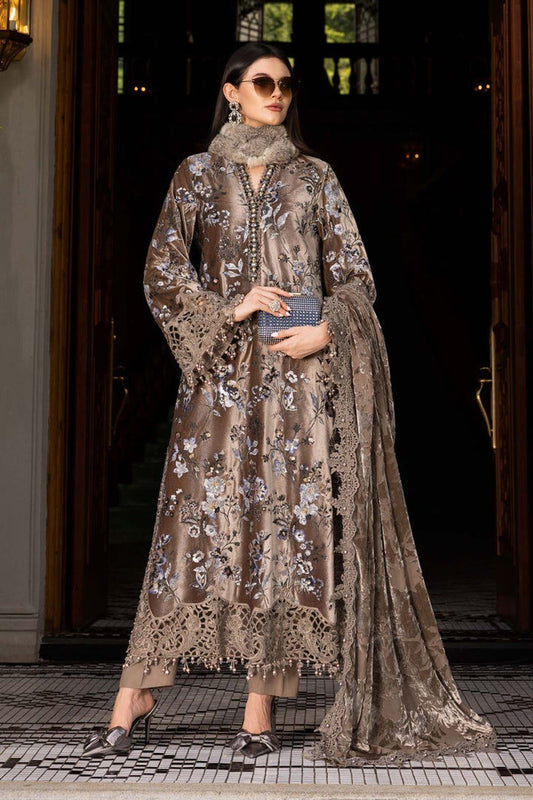 Brown Palachi Velvet Embroidered Partywear Suit Online in Dubai UAE Abudhabi Ajman Sharjah