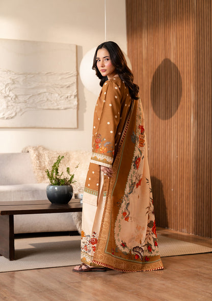 Brown Printed Khaddar 3 Piece Winter Pakistani Clothes Online in Dubai DXB UAE Abudhabi Meena Bazaar