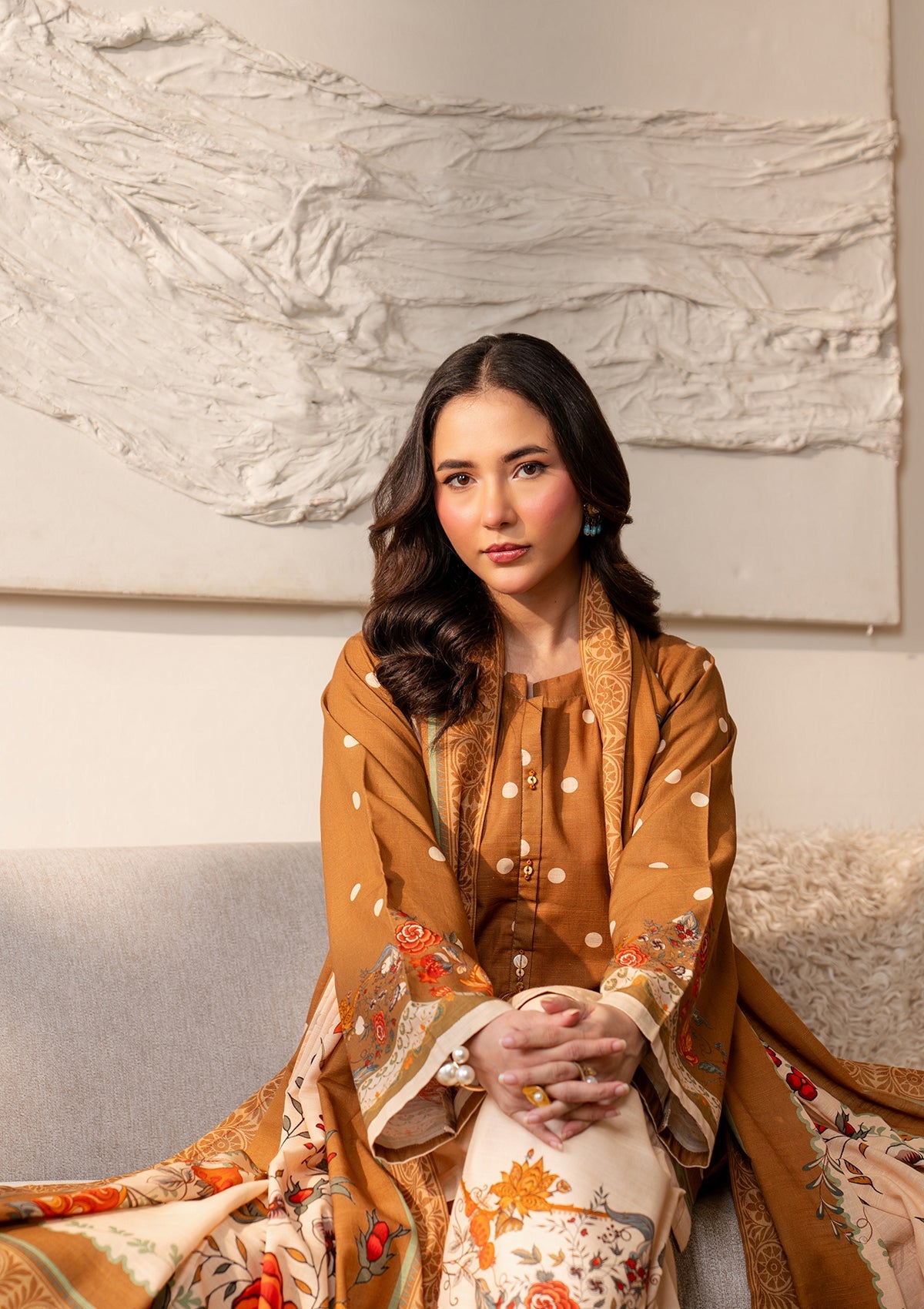 Brown Printed Khaddar Pakistani Designer Suit Online in Dubai DXB UAE Abudhabi Meena Bazaar