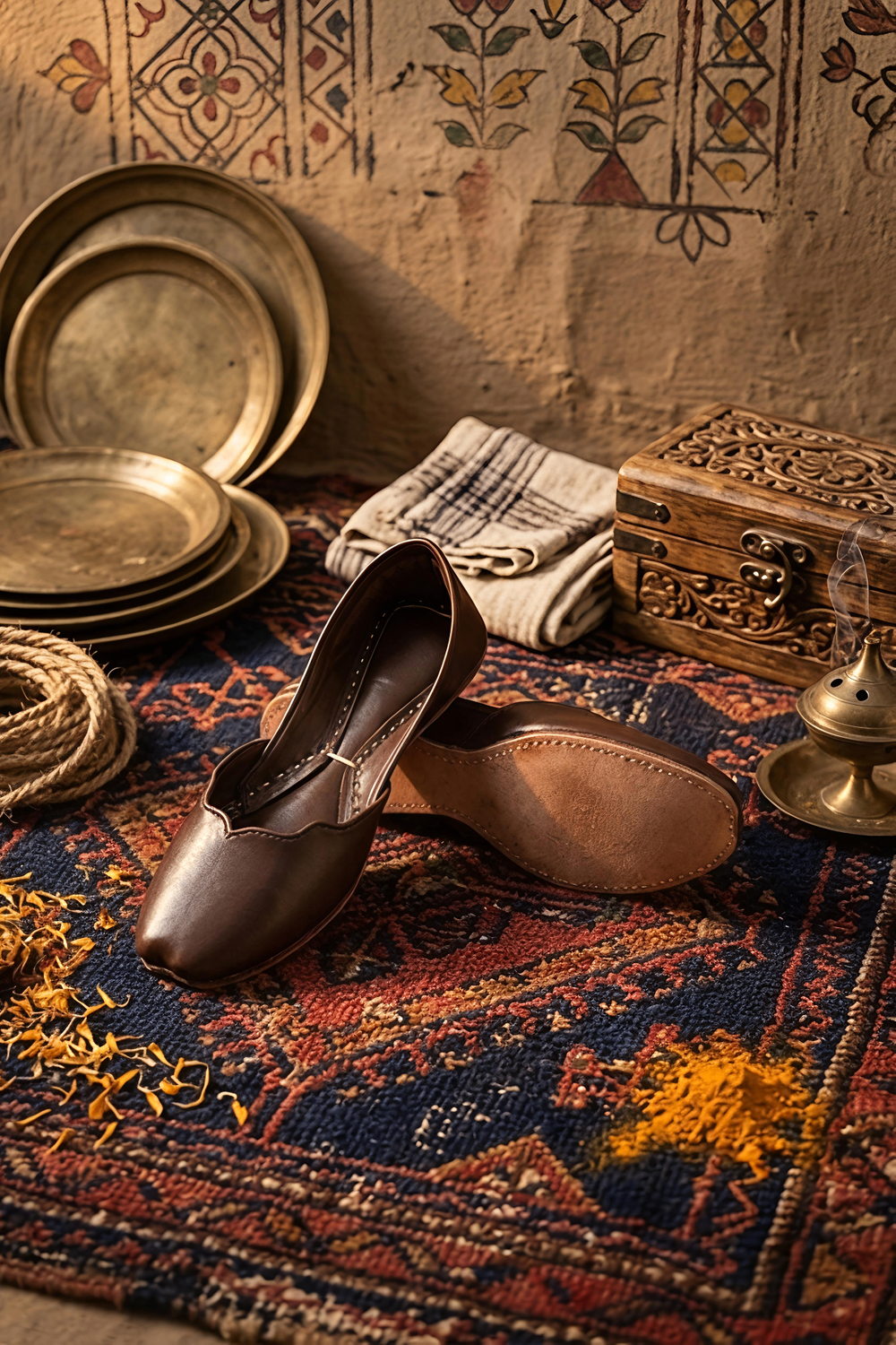 Brunette Brown Leather Khussa Online in Dubai UAE Abudhabi Ajman Sharjah