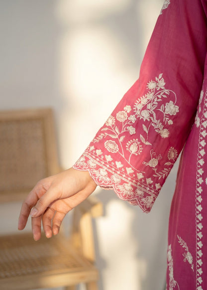Bubblegum Pink Embroidered Lawn Cotton Readymade Suit Online in Sri Lanka India Australia