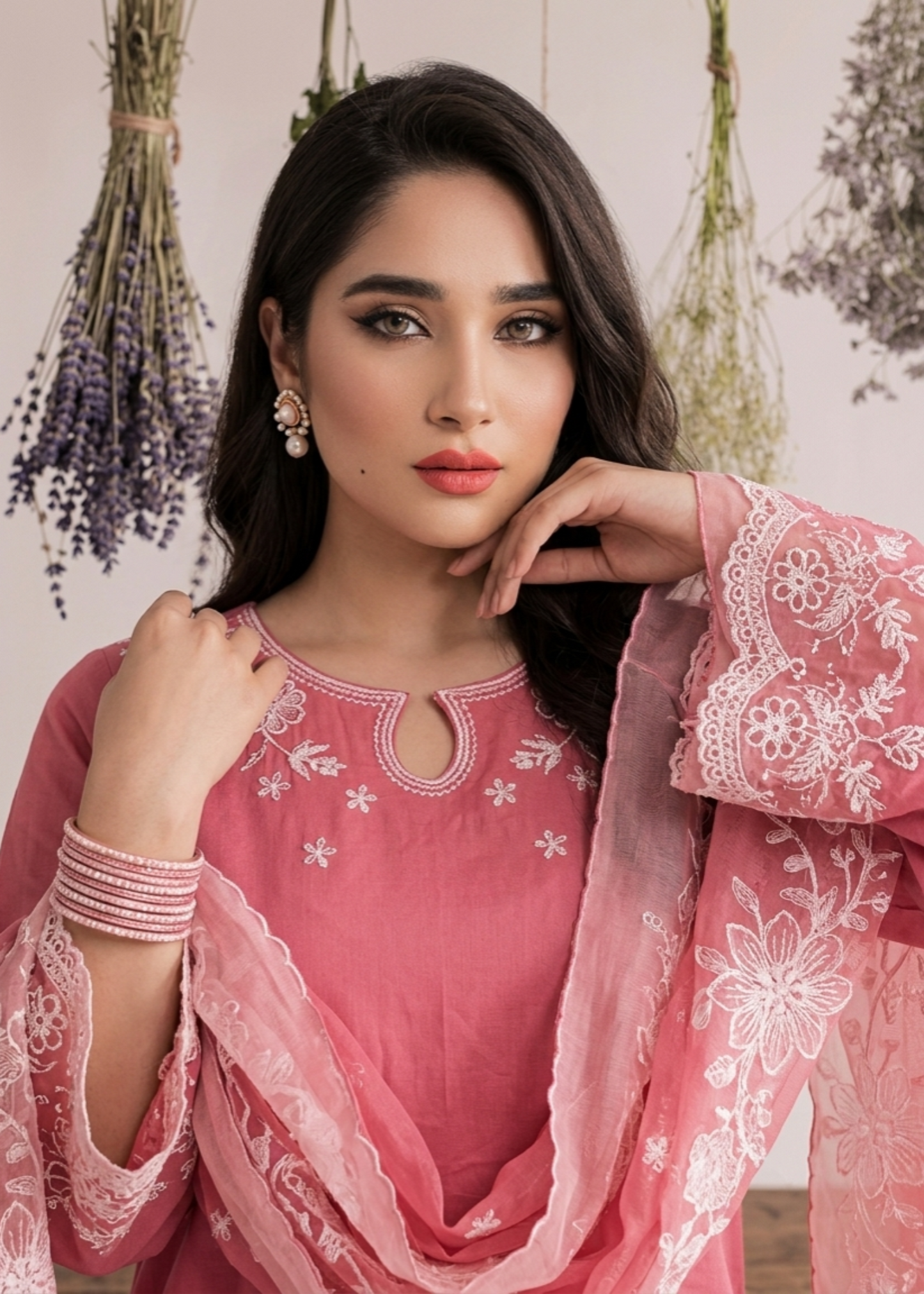 Bubblegum Pink Embroidered Lawn Festive Suit Online in Sri Lanka India Australia