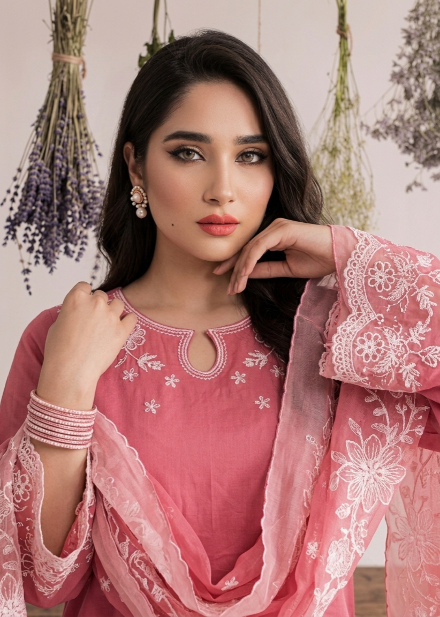 Bubblegum Pink Embroidered Lawn Festive Suit Online in Sri Lanka India Australia