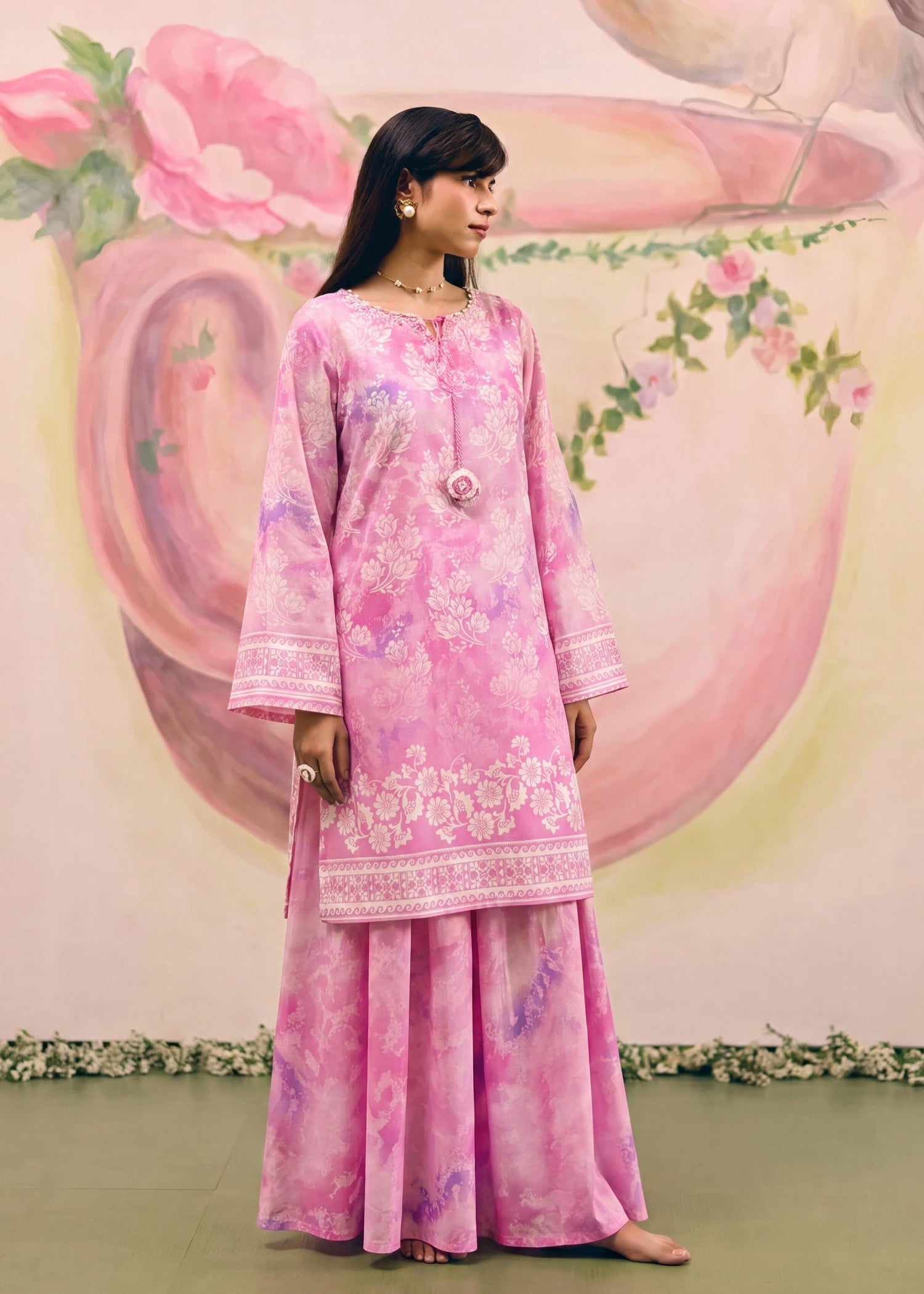 Bubblegum Pink Kurti Sharara Set Online in Sri Lanka India Australia