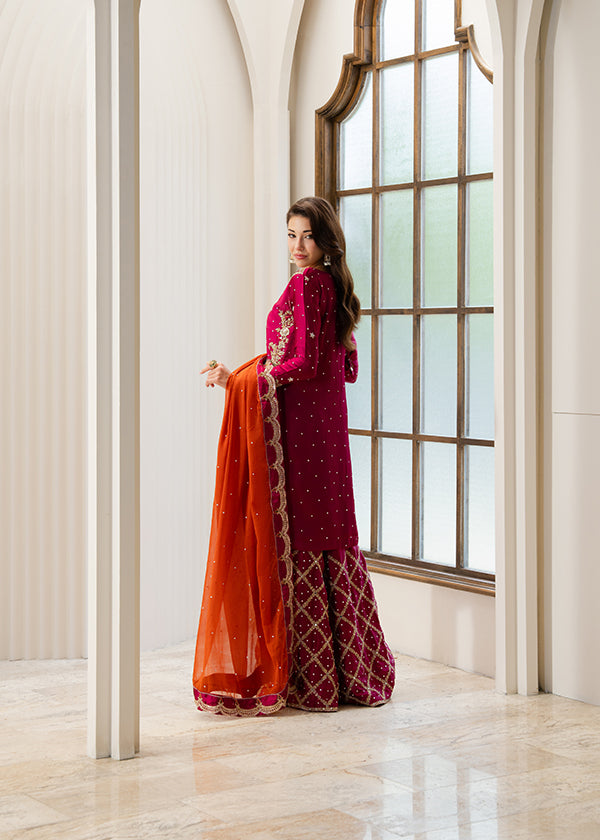 Burgundy Charmuse Embroidered 3 Piece Suit Online in Sri Lanka India Australia