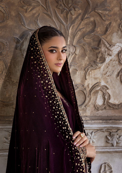 Burgundy Embroidered Velvet Shalwar Kameez Online in UK USA Canada