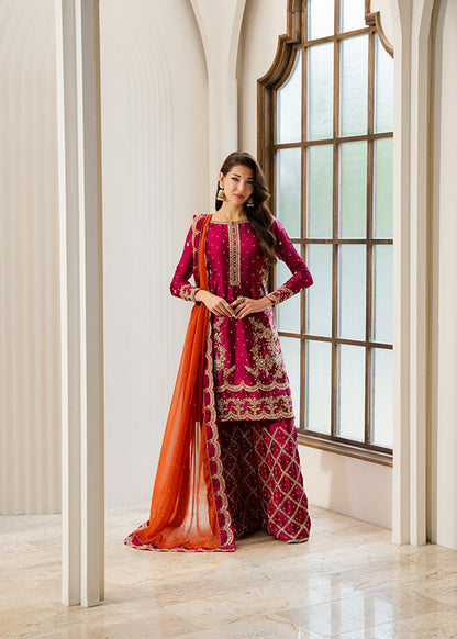 Burgundy Resham Embellished Charmuse Dress Material Online in Dubai UAE Abudhabi Ajman Sharjah