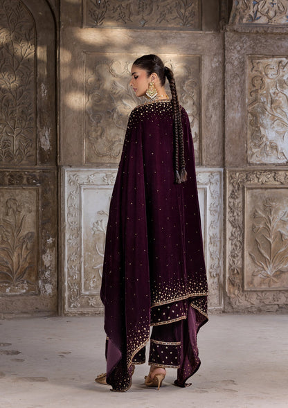 Burgundy Velvet Embroidered Salwar Suit Online in Dubai UAE Abudhabi Ajman Sharjah