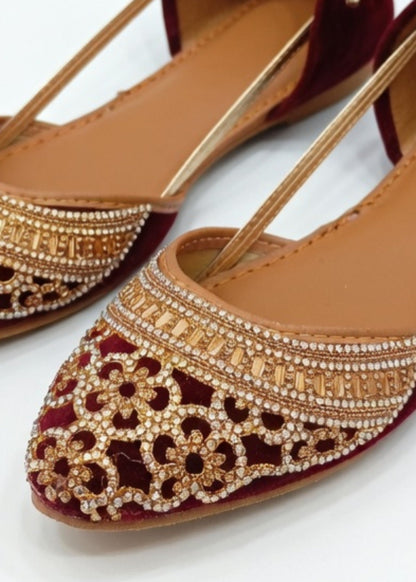 Burgundy Velvet Kolhapuri Chappal Online in Sri Lanka India Australia