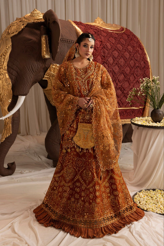 Burnt Orange Embroidered Lehenga with Dupatta Online in Dubai DXB UAE Abudhabi Meena Bazaar
