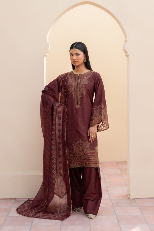 Burnt Umber Embroidered Blended Khaddar Farshi Shalwar Online in Dubai UAE Abudhabi Ajman Sharjah