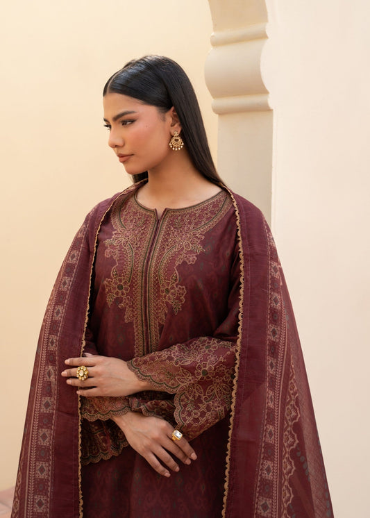 Burnt Umber Embroidered Khaddar Pakistani Suit Online in Dubai DXB UAE Abudhabi Meena Bazaar