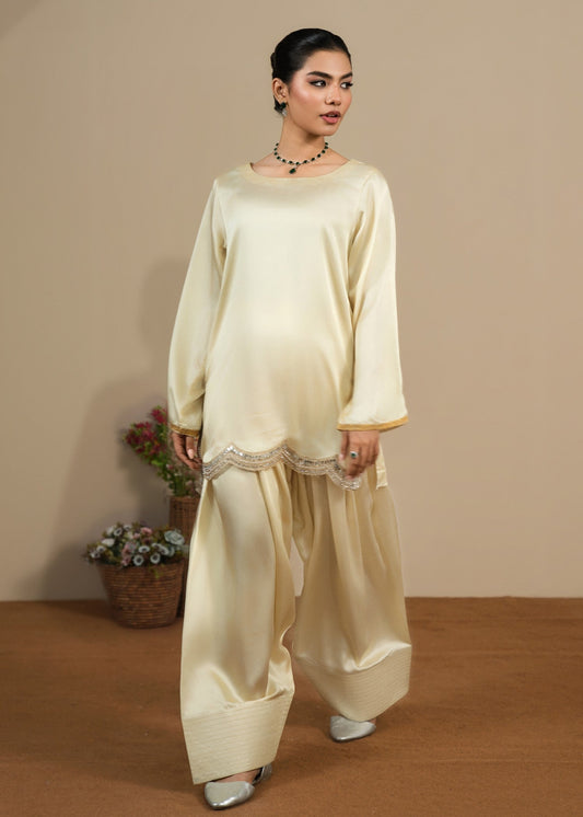 Butter Yellow Embellished Silk Pakistani Salwar Kameez Online in KSA Riyadh Saudi Arabia Oman Bahrain Qatar