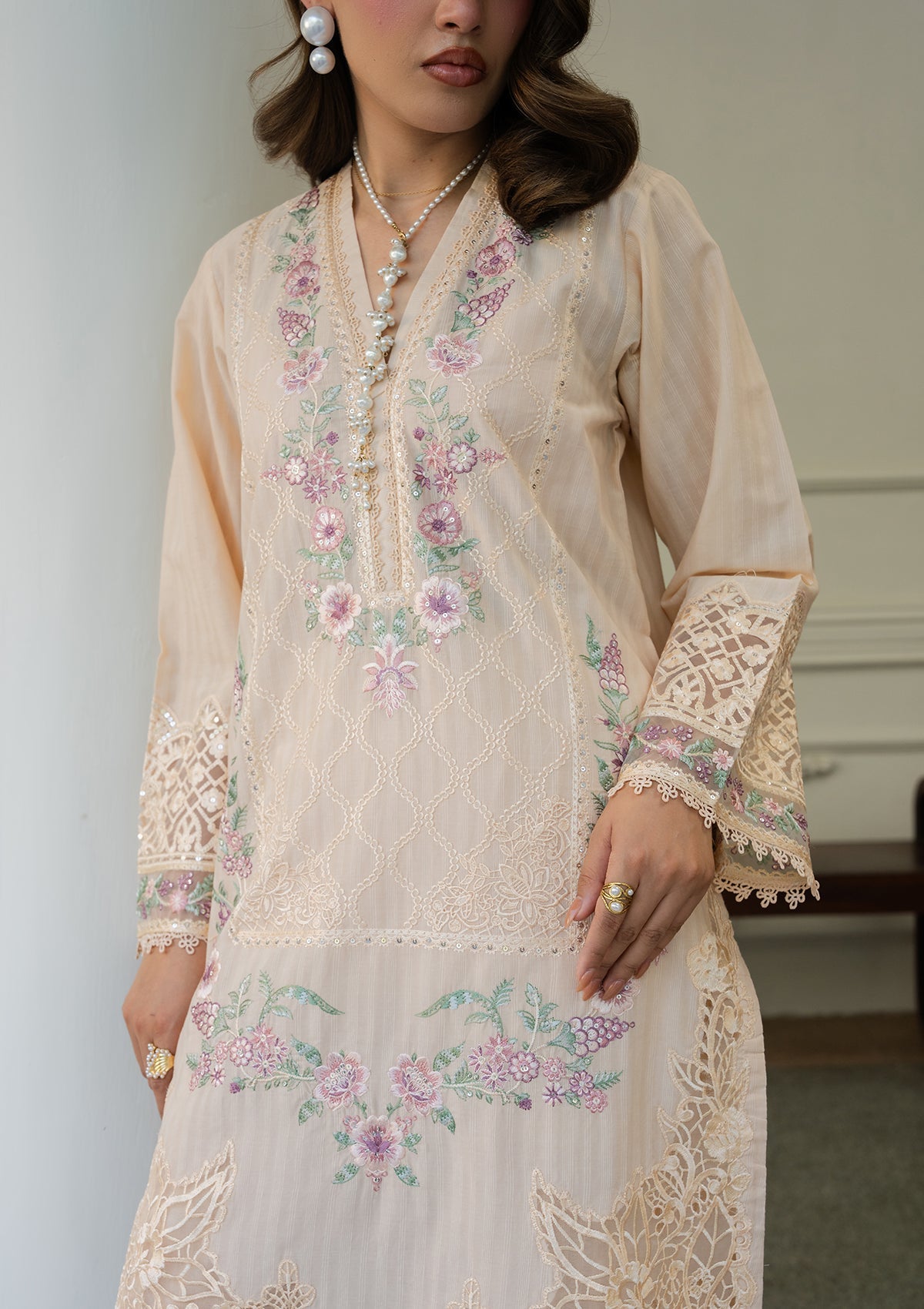 Buttercream Embroidered Lawn Dress Material Online in Dubai DXB UAE Abudhabi Meena Bazaar