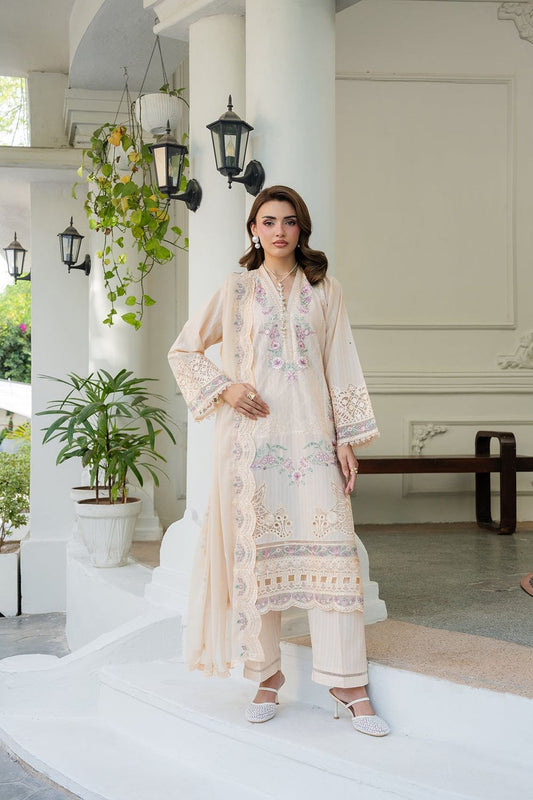 Buttercream Embroidered Lawn Suit Online in Dubai UAE Abudhabi Ajman Sharjah