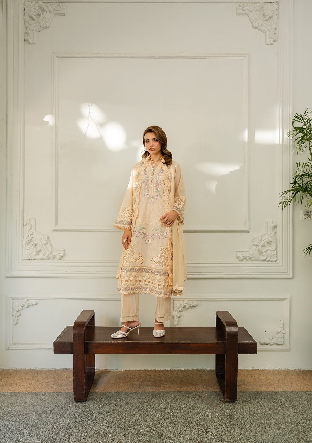 Buttercream Embroidered Lawn Unstitched Suit Online in Sri Lanka India Australia