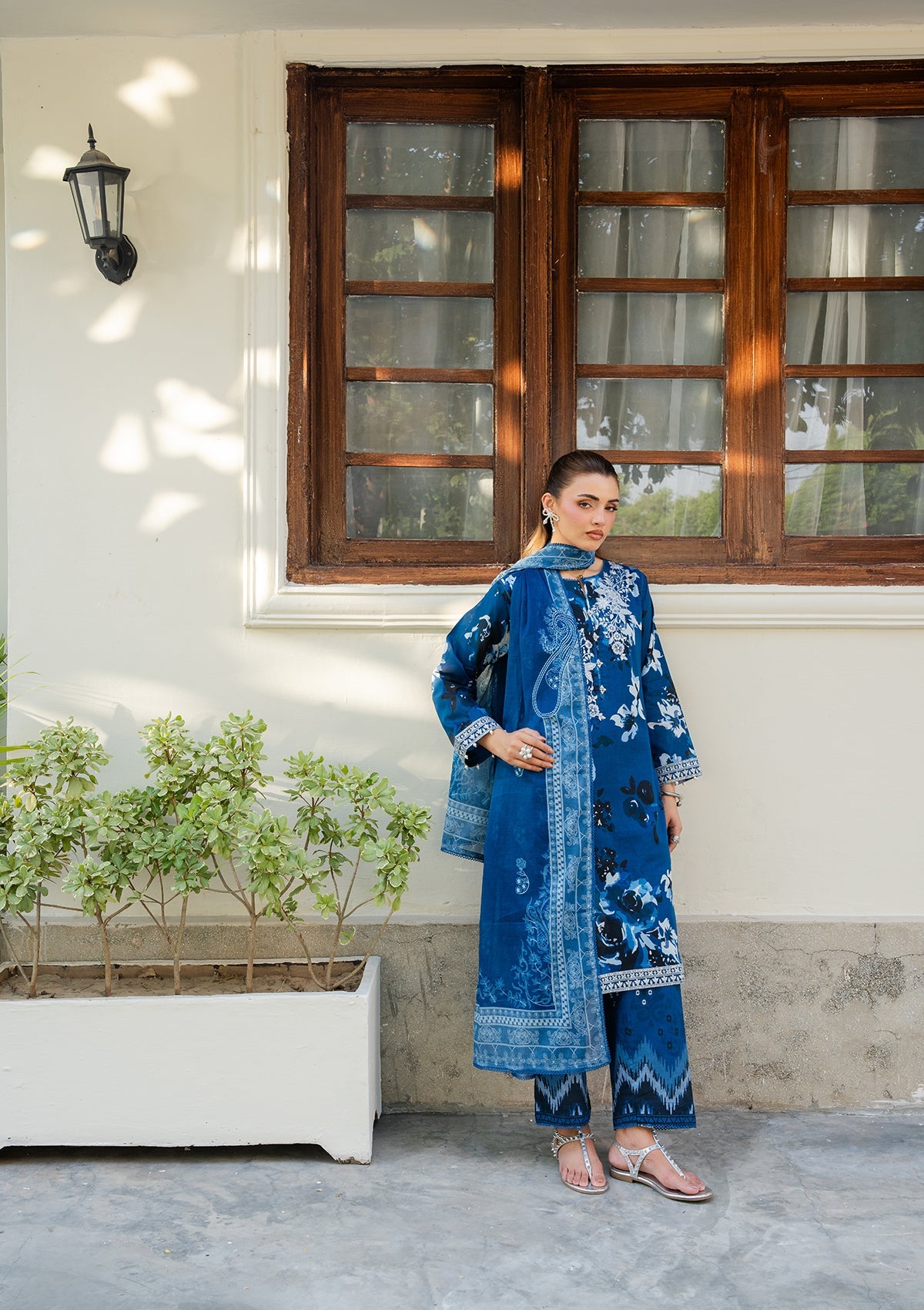 Buy Aegean Blue Embroidered Lawn Suit Online in Dubai DXB UAE Abudhabi Meena Bazaar