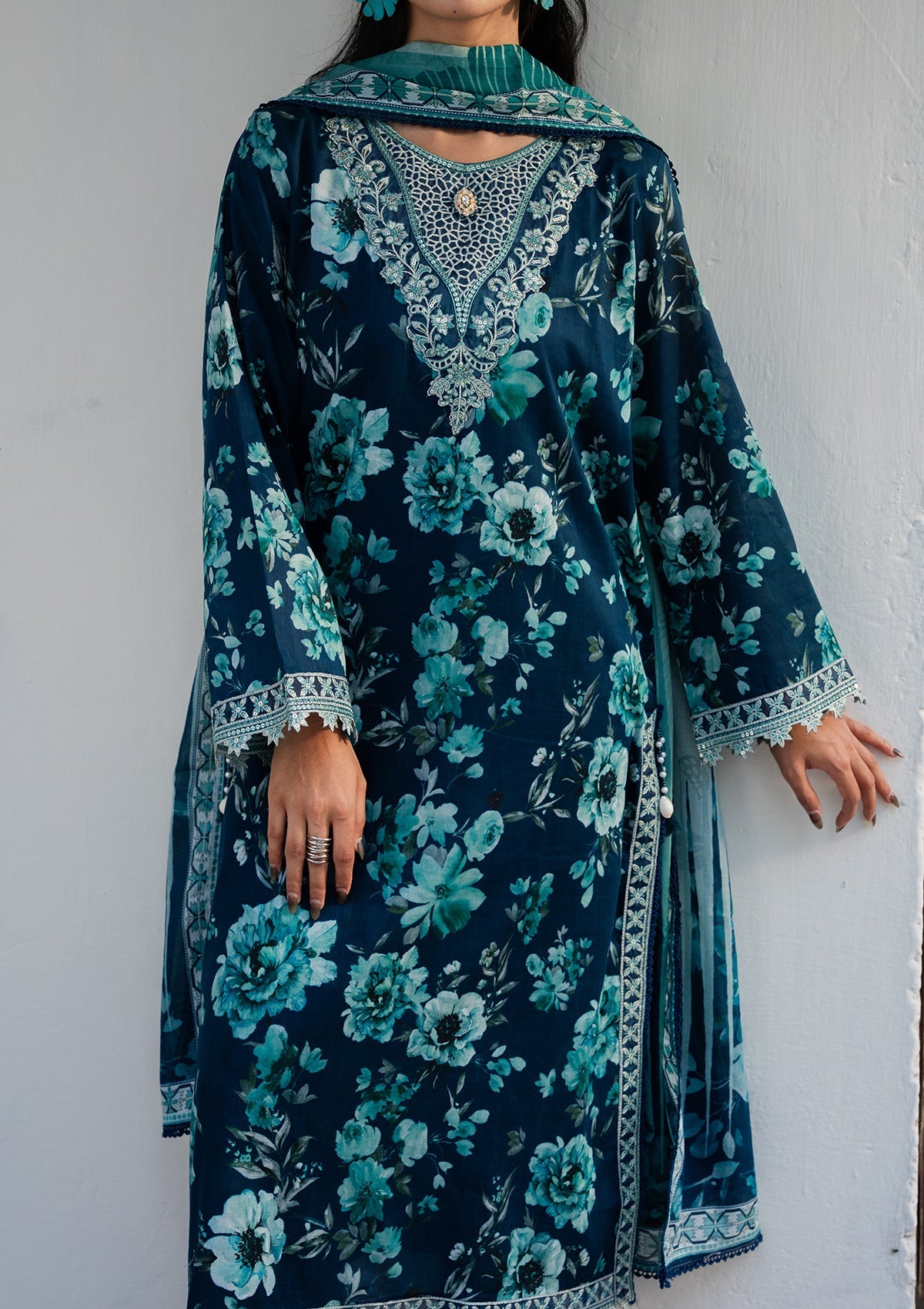 Buy Aegean Blue Lawn Embroidered Suit Online in Sri Lanka India Australia