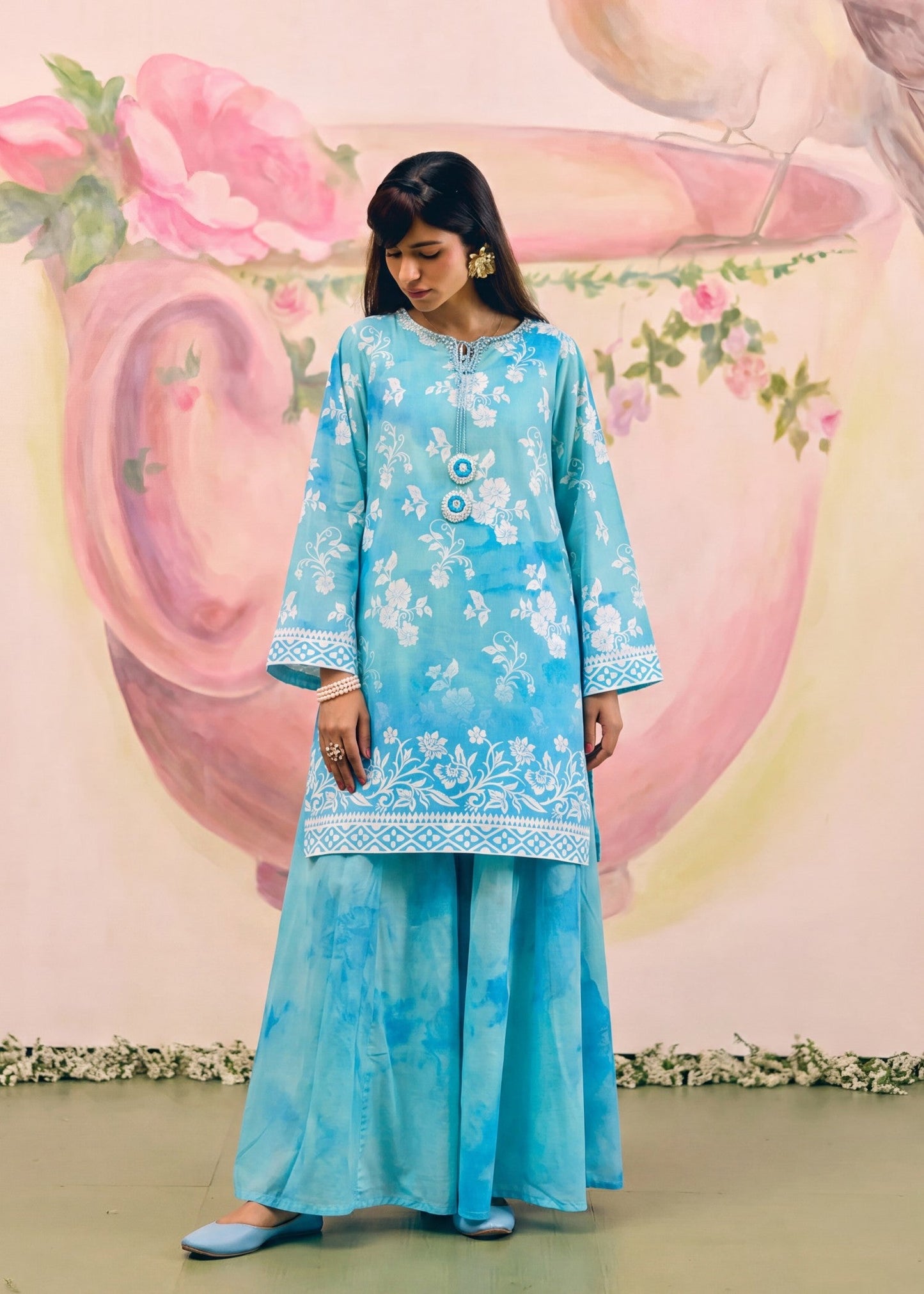 Buy Baby Blue Lawn Sharara Set Online in Sri Lanka India Australia