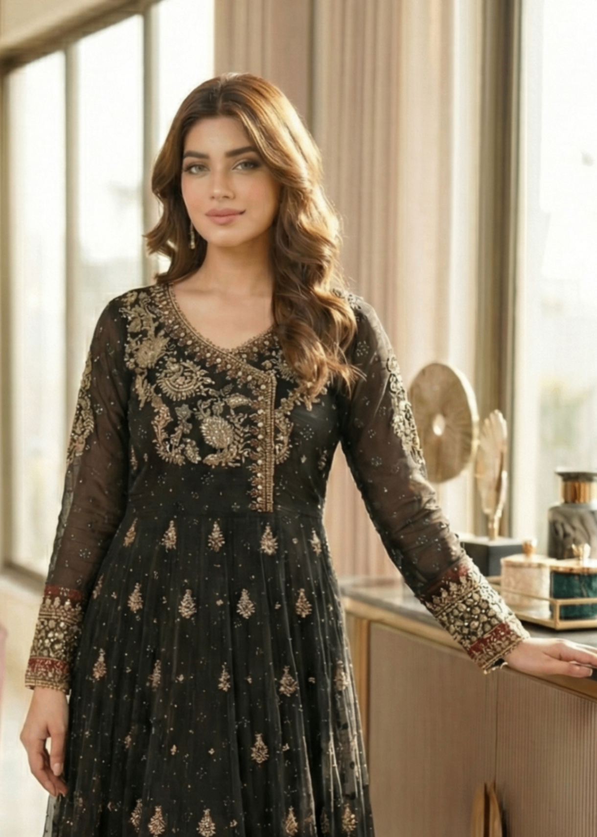 Buy Black Chiffon Embroidered Pakistani Suit Online in Dubai DXB UAE Abudhabi Meena Bazaar